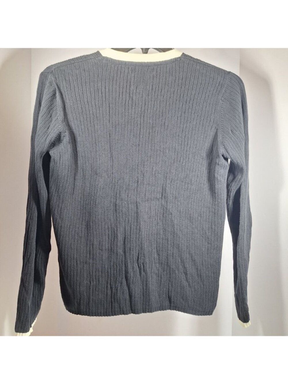 Tommy Hilfiger Black White Cardigan Sweater Long Sleeve Womens Large - Picture 7 of 9